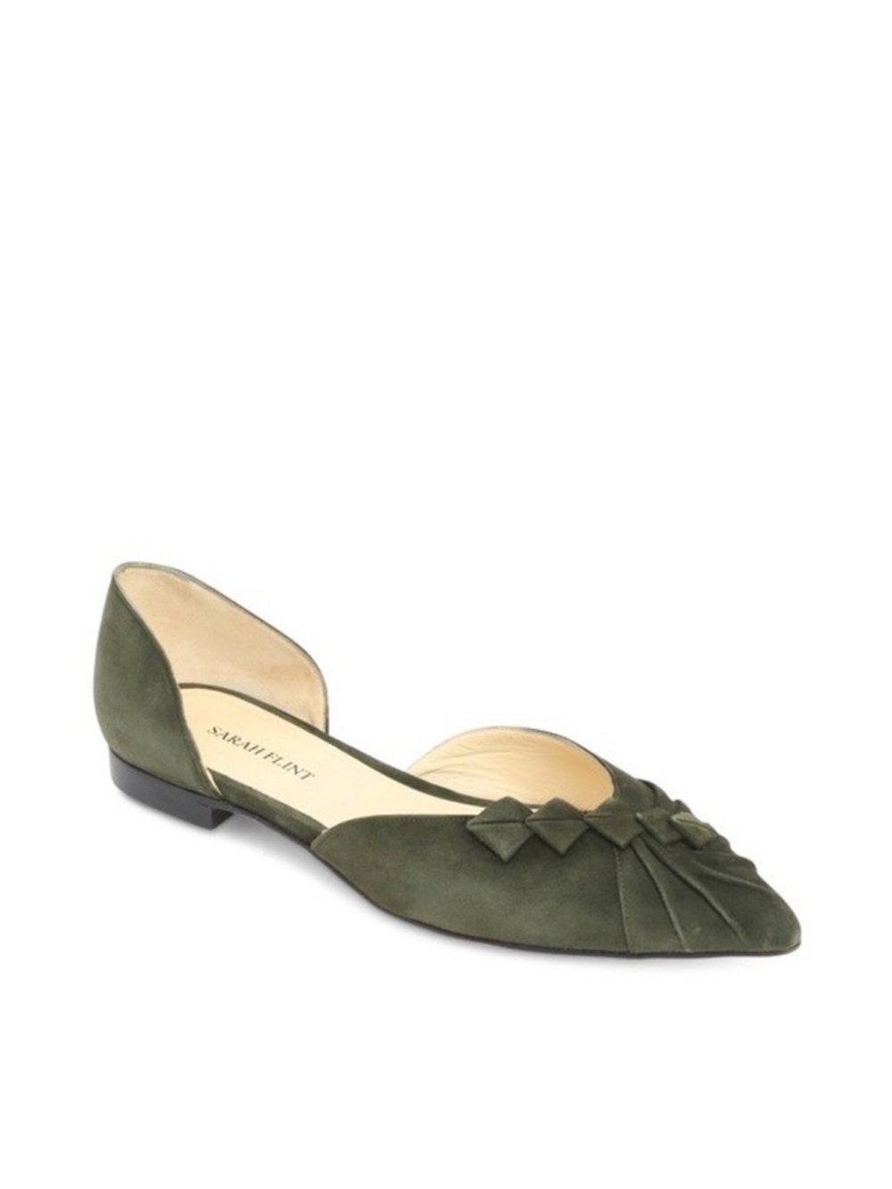 Sarah Flint Alina Olive Green Suede D'Orsay Origami Flat